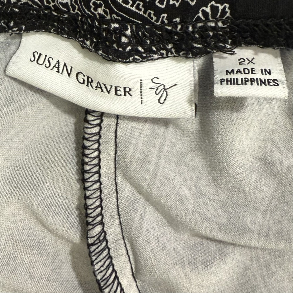 Susan Graver Pants Women's 2X Black White Boho Floral Casual Career Stretchy - Picture 5 of 8